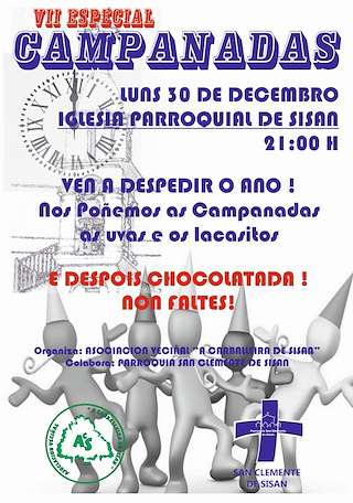 Fechas, información, programa, cartel, imágenes, mapa y ubicación de VII Especial Campanadas de Sisán   en  Ribadumia