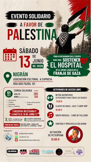 Fechas, información, programa, cartel, imágenes, mapa y ubicación de Evento Solidario a Favor de Palestina (2026)  en  Nigrán