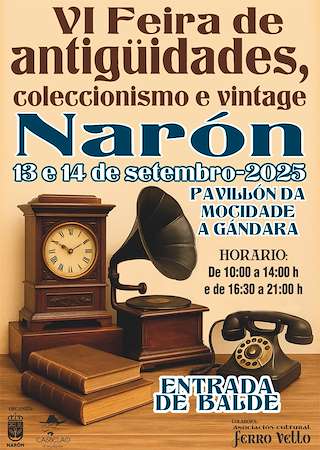 Fechas, información, programa, cartel, imágenes, mapa y ubicación de VI Feira de Antigüedades, Coleccionismo e Vintage (2026)  en  Narón
