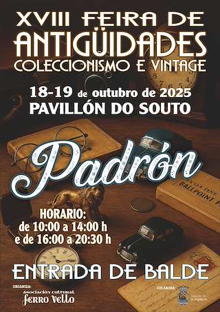 Fechas, información, programa, cartel, imágenes, mapa y ubicación de XVIII Feira de Antigüidades, Coleccionismo e Vintage (2025)  en  Padrón