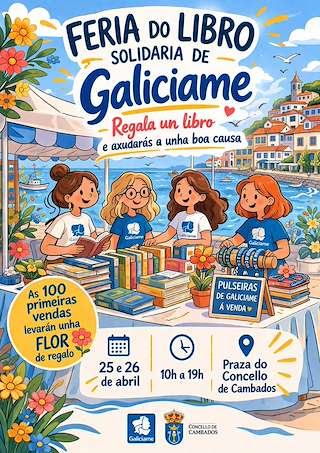 Fechas, información, programa, cartel, imágenes, mapa y ubicación de Feira do Libro Solidaria de Galiciame (2026)  en  Cambados