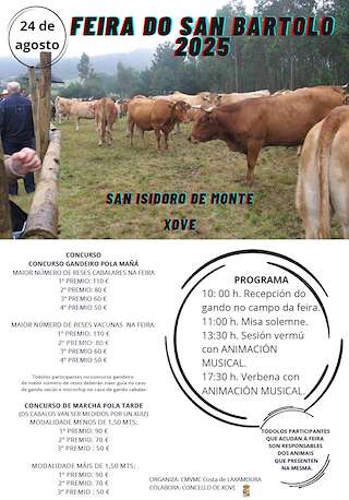 Fechas, información, programa, cartel, imágenes, mapa y ubicación de Feira do San Bartolo (2026)  en  Xove