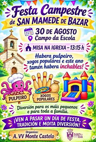 Fechas, información, programa, cartel, imágenes, mapa y ubicación de Festa Campestre de San Mamede de Bazar (2026)  en  Santa Comba