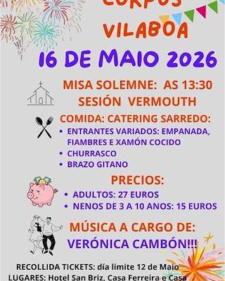 Fechas, información, programa, cartel, imágenes, mapa y ubicación de Festa - Comida do Corpus de Vilaboa (2026)  en  A Pontenova