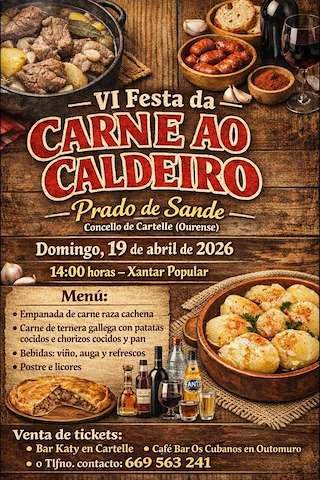 Fechas, información, programa, cartel, imágenes, mapa y ubicación de VI Festa da Carne ó Caldeiro de Prado de Sande (2026) en Cartelle