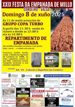 Fechas, información, programa, cartel, imágenes, mapa y ubicación de XXIX Festa da Empanada de Millo de Cordeiro  en  Valga