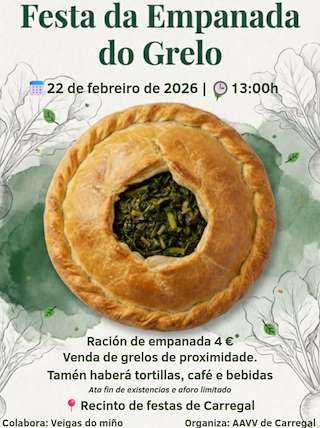Fechas, información, programa, cartel, imágenes, mapa y ubicación de Festa da Empanada do Grelo de Carregal  (2026)  en  Tomiño