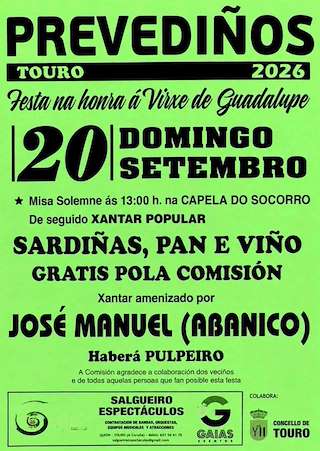 Fechas, información, programa, cartel, imágenes, mapa y ubicación de Festa da Guadalupe de Prevediños (2026) en Touro