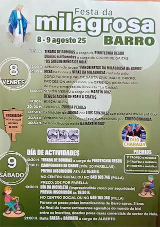 Fechas, información, programa, cartel, imágenes, mapa y ubicación de Festa da Milagrosa de Barro  en  Noia