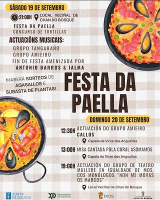 Fechas, información, programa, cartel, imágenes, mapa y ubicación de Festa da Paella de Chan do Bosque (2026) en Mos