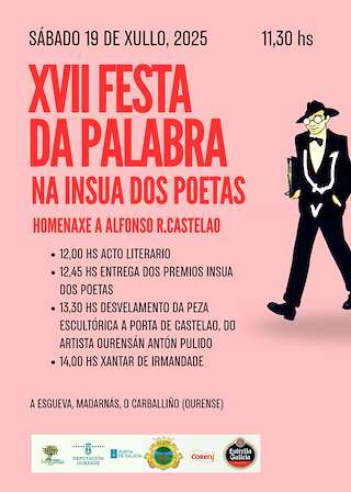 Fechas, información, programa, cartel, imágenes, mapa y ubicación de XVII Festa da Palabra de Insua dos Poetas  en  O Carballiño