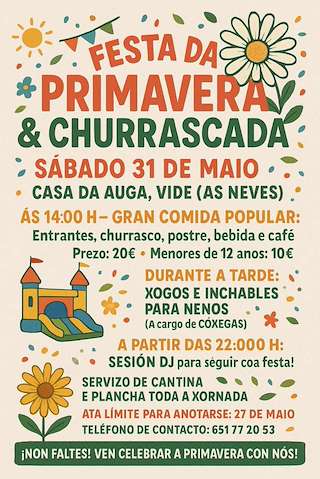 Fechas, información, programa, cartel, imágenes, mapa y ubicación de Festa da Primavera & Churrascada de Vide  en  As Neves