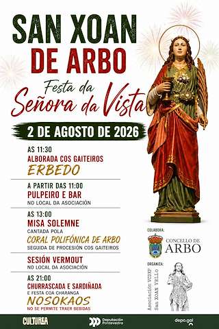Fechas, información, programa, cartel, imágenes, mapa y ubicación de Festa da Señora da Vista de San Xoán (2026)  en  Arbo