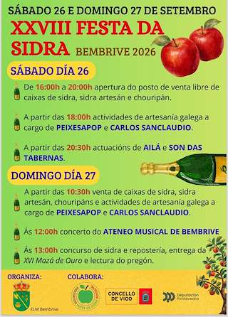 Fechas, información, programa, cartel, imágenes, mapa y ubicación de XXVIII Festa da Sidra de Bembrive (2026) en Vigo