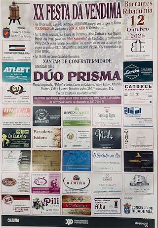 Fechas, información, programa, cartel, imágenes, mapa y ubicación de XX Festa da Vendima de Barrantes (2025)  en  Ribadumia