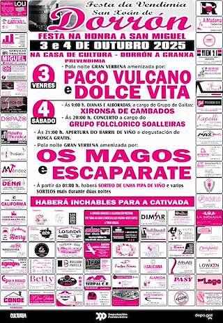 Fechas, información, programa, cartel, imágenes, mapa y ubicación de Festa da Vendimia de Dorrón (2025)  en  Sanxenxo