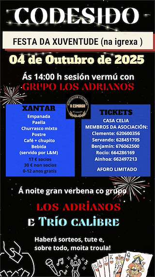 Fechas, información, programa, cartel, imágenes, mapa y ubicación de Festa da Xuventude de Codesido (2025)  en  Vilalba