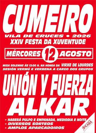 Fechas, información, programa, cartel, imágenes, mapa y ubicación de XXIV Festa da Xuventude de Cumeiro (2026)  en  Vila de Cruces
