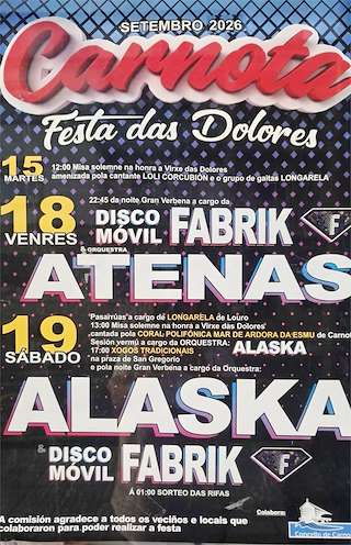 Fechas, información, programa, cartel, imágenes, mapa y ubicación de Festa das Dolores (2026) en Carnota