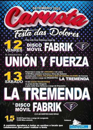 Fechas, información, programa, cartel, imágenes, mapa y ubicación de Festa das Dolores  en  Carnota