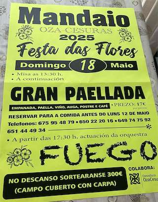 Fechas, información, programa, cartel, imágenes, mapa y ubicación de Festa das Flores de Mandaio  en  Oza Cesuras