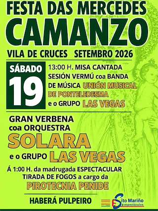 Fechas, información, programa, cartel, imágenes, mapa y ubicación de Festa das Mercedes de Camanzo (2026) en Vila de Cruces