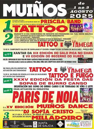 Fechas, información, programa, cartel, imágenes, mapa y ubicación de Festa das Sopas do Burro Canso e Galo Pica no Chan  en  Muíños