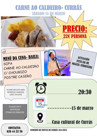 Fechas, información, programa, cartel, imágenes, mapa y ubicación de Festa de Carne ó Caldeiro de Currás  en  Tomiño