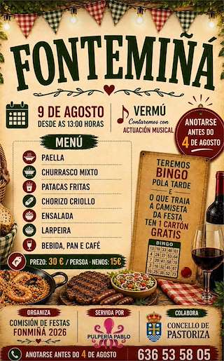 Fechas, información, programa, cartel, imágenes, mapa y ubicación de Festa de Fontemiñá (2026)  en  Pastoriza