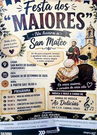 Fechas, información, programa, cartel, imágenes, mapa y ubicación de Festa de Maiores e Honra a San Mateo de Oliveira (2026)  en  Ponteareas