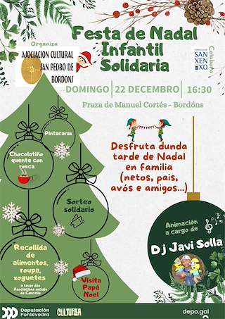 Fechas, información, programa, cartel, imágenes, mapa y ubicación de Festa de Nadal Infantil Solidaria de Bordóns  en  Sanxenxo