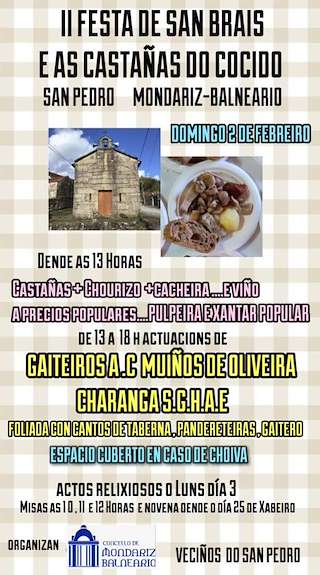 Fechas, información, programa, cartel, imágenes, mapa y ubicación de II Festa de San Brais e as Castañas do Cocido  en  Mondariz-Balneario