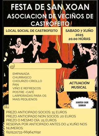 Fechas, información, programa, cartel, imágenes, mapa y ubicación de Festa de San Xoan de Castrofeito  en  O Pino
