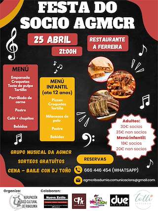 Fechas, información, programa, cartel, imágenes, mapa y ubicación de Festa de Socios AGMCR (2026)  en  Ribadumia