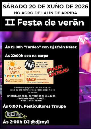 Fechas, información, programa, cartel, imágenes, mapa y ubicación de II Festa de Verán de Pena Aguda (2026)  en  Lalín