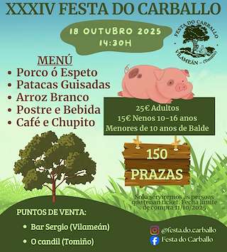 Fechas, información, programa, cartel, imágenes, mapa y ubicación de XXXIV Festa do Carballo de Vilameán (2025)  en  Tomiño