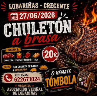 Fechas, información, programa, cartel, imágenes, mapa y ubicación de IV Festa do Chuletón á Brasa de Lobariñas (2026) en Crecente