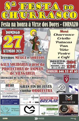 Fechas, información, programa, cartel, imágenes, mapa y ubicación de VIII Festa do Churrasco de Cornazo (2026) en Vilagarcía de Arousa