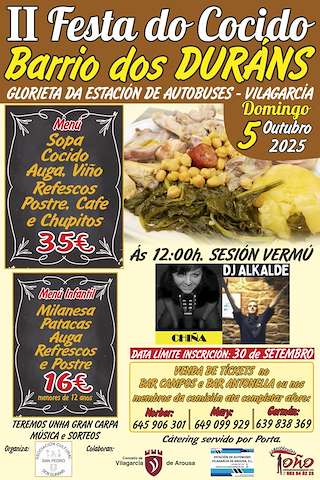 Fechas, información, programa, cartel, imágenes, mapa y ubicación de II Festa do Cocido de Os Duráns (2025)  en  Vilagarcía de Arousa