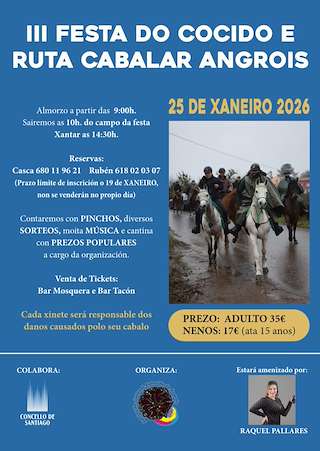 Fechas, información, programa, cartel, imágenes, mapa y ubicación de III Festa do Cocido e Ruta Cabalar de Angrois (2026)  en  Santiago de Compostela