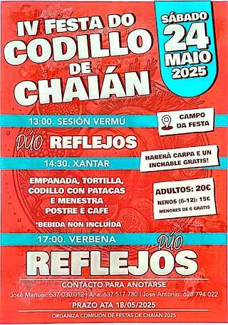 Fechas, información, programa, cartel, imágenes, mapa y ubicación de IV Festa do Codillo de Chaián  en  Trazo