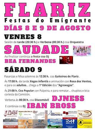 Fechas, información, programa, cartel, imágenes, mapa y ubicación de Festa do Emigrante de Flariz  en  Monterrei