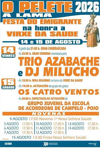 Fechas, información, programa, cartel, imágenes, mapa y ubicación de Festa do Emigrante na honra a Virxe da Saúde (2026) en A Lama