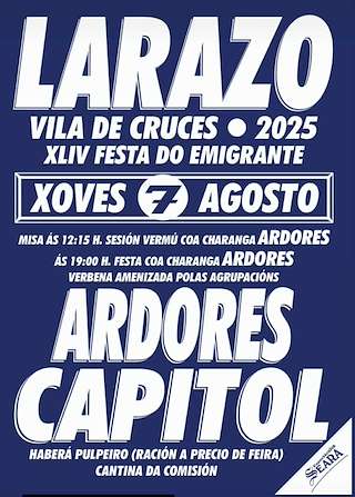 Fechas, información, programa, cartel, imágenes, mapa y ubicación de XLIV Festa do Emigrante  en  Vila de Cruces