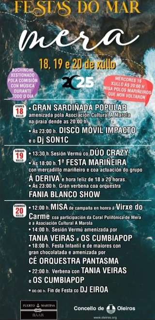 Fechas, información, programa, cartel, imágenes, mapa y ubicación de Festa do Mar de Mera  en  Oleiros