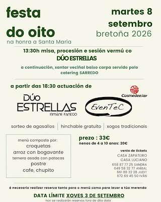 Fechas, información, programa, cartel, imágenes, mapa y ubicación de Festa do Oito en Bretoña (2026)  en  Pastoriza