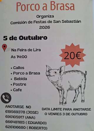 Fechas, información, programa, cartel, imágenes, mapa y ubicación de Festa do Porco a Brasa de Lira (2025)  en  Salvaterra do Miño