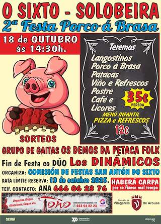 Fechas, información, programa, cartel, imágenes, mapa y ubicación de II Festa do Porco á Brasa de O Sixto  (2025)  en  Vilagarcía de Arousa