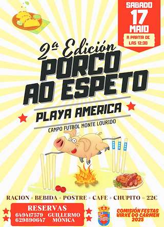 Fechas, información, programa, cartel, imágenes, mapa y ubicación de II Festa do Porco ao Espeto de Playa América  en  Nigrán