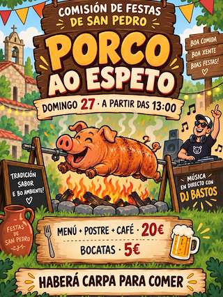 Fechas, información, programa, cartel, imágenes, mapa y ubicación de Festa do Porco ao Espeto de San Pedro  (2026) en Nigrán